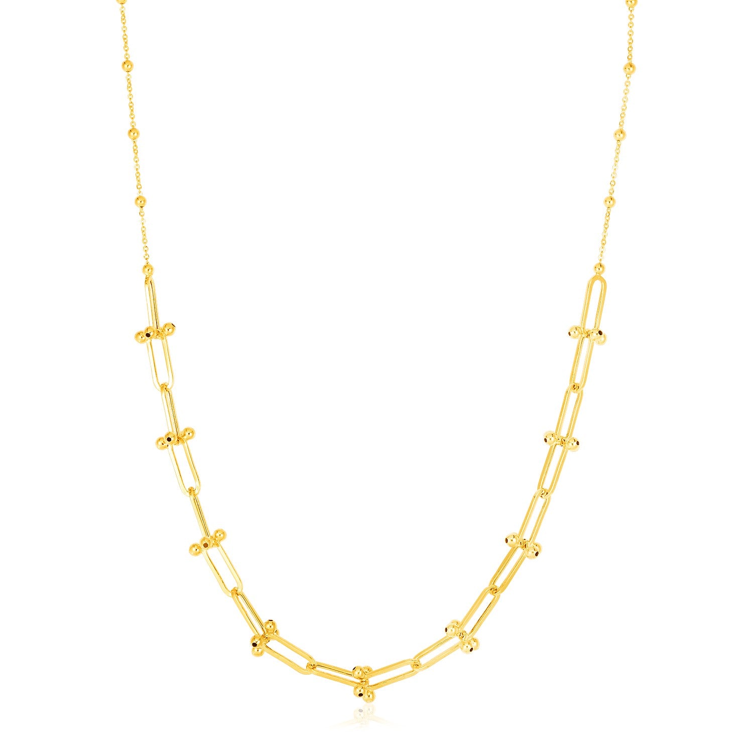 14k Yellow Gold Beaded U Link Chain Necklace in a sleek high-contrast midnight luxury editorial style